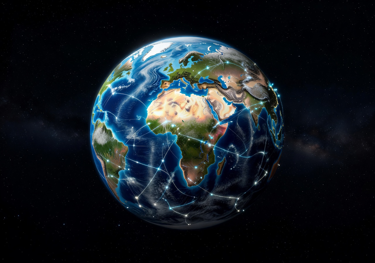 Earth from space showing global network representing international terms