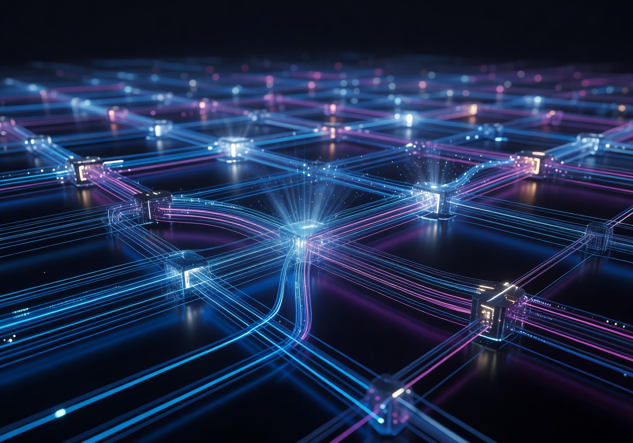 Futuristic data network and communication lines representing support connectivity